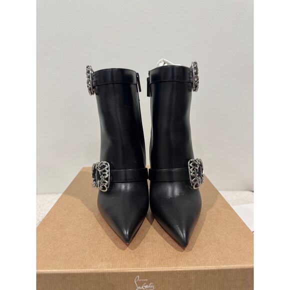 Christian Louboutin Giddylina 100mm Black Leather Buckle Ankle Boots Size 37 - Picture 3 of 12